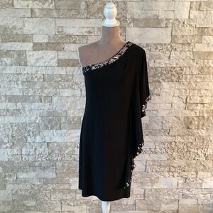 Betsy & Adam One- Shoulder Sequin Trim Dress